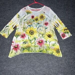 Jess & Jane Sunnyride Tunic Top Size Large Floral Nature Sheer